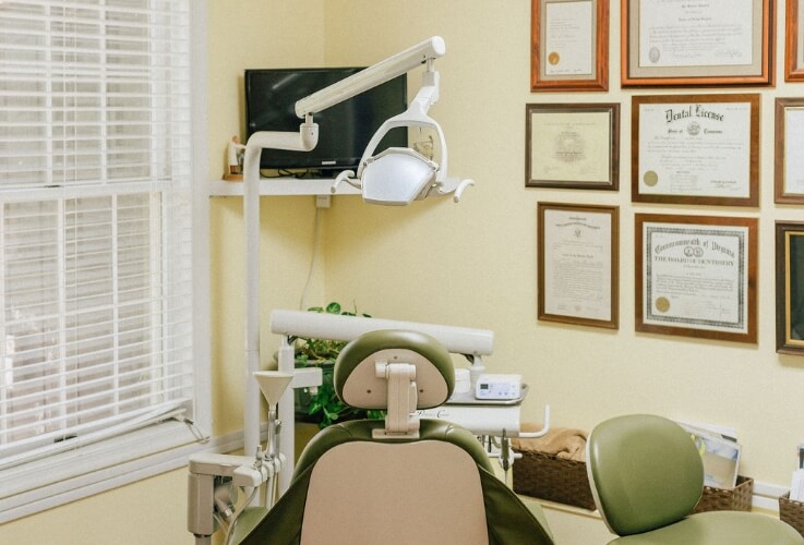 exam chair with dental tools on chair